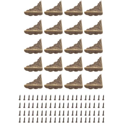 20 Pièces Coins de Protection en Bronze Angle Droit Vintage pour Boîte en Bois Valise de Transport avec Clous (1/5)