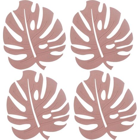 Lot de 4 dessous de plat en silicone, supports de casseroles résistants à la chaleur pour le plan de travail, dessous de plat antidérapants, set de table à motif de feuilles (Rose, 1) (1/5)