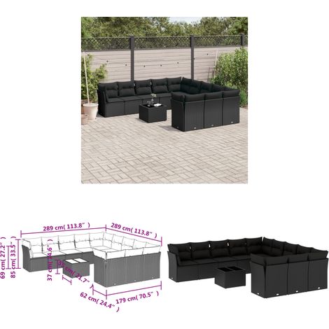Salon de jardin 12 pcs avec coussins noir résine tressée - Ensemble Salon De Jardin - Meuble De Jardin - Salon De Jardin Design - Mobilier De Jardin - Canapé D'extérieur - Home & Living (1/3)