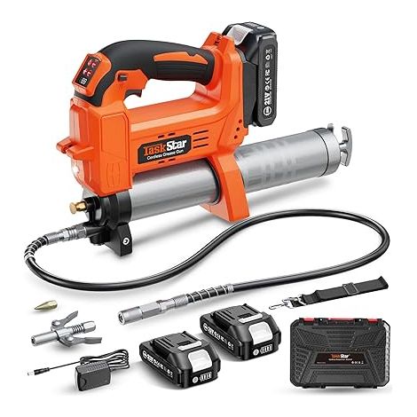 Pompe à Graisse électrique: Pompe a Graisse Améliorée avec Contrôle Automatique du Volume de Graisse, 2 Batteries, 3 Coupleurs - Efficace pour Les Tracteurs, Les Camions et Les Machines (1/5)