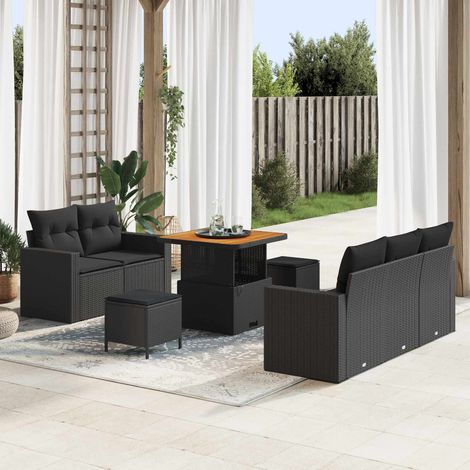 Ensemble Canapé Jardin 8 Pièces Noir Polyrotin Modulaire avec Table Réglable et Coussins (1/4)