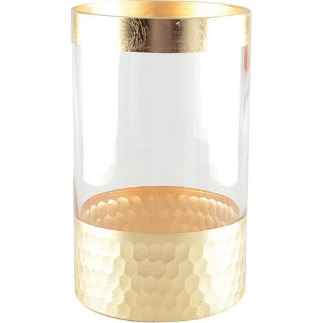 Vase Décoratif Rond en Verre Transparent avec Finitions Dorées H20 cm - 12x12 cm - PANGIVO (1/4)