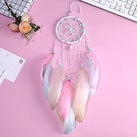 Attrape-rêves pour bébé avec plumes naturelles colorées 10,2 x 53,3 cm et tissage de perles fait à la main pour chambre d'enfant, a (1/5)