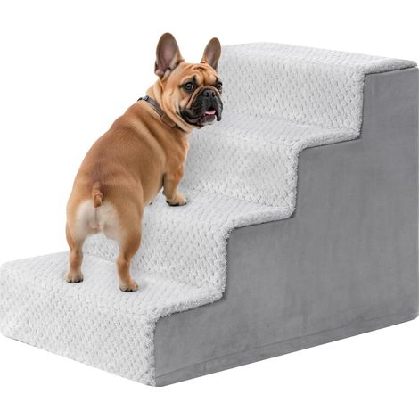 Escalier pour Chien Escalier pour Animaux, 4 Marches Amovible et Lavable Escaliers pour Chiens Escalier pour Chat Convient aux Chiens à Pattes Courtes, Chiens âgés, Gris