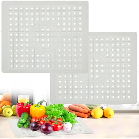 Rubber Kitchen Sink Mat Set of 2, 31 x 26 cm, Non-Slip Kitchen Sink Mat with Drainage Hole, White
