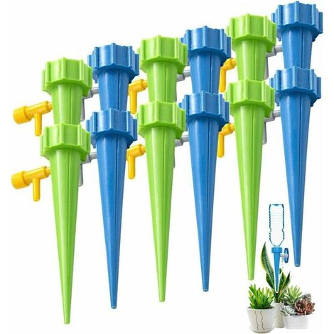 Set mit 12 automatischen Bewässerungsspitzen mit stufenlos einstellbarem Ventil, Tropfbewässerungssystem für die Außenanwendung (6 grüne 6 (1/5)