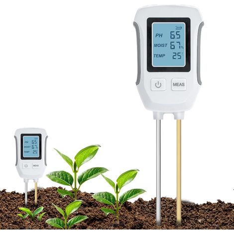 Testeur de Sol ph 3 en 1, Détecteur de Test de Sol Acide-Base, Mesure de Température et d'Humidité avec Affichage LCD Rétroéclairé Compatible avec Le Jardinage/Plantes en Pot/Ferme (1/5)
