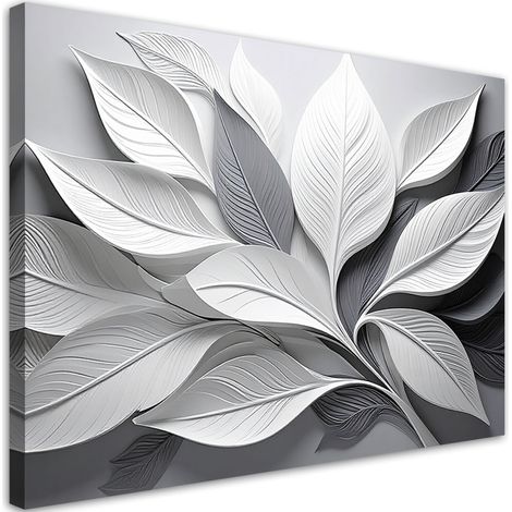 Quadro su tela, Foglie bianche in una composizione a strati - 30x20 (1/2)