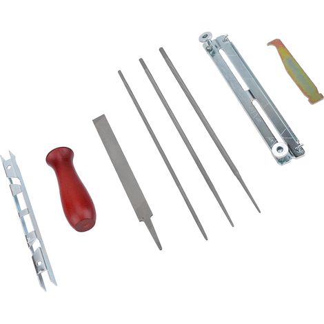 Set mit 8 Kettensägenkettenfeilen, Schärfwerkzeug und Tiefenmesser (1/5)