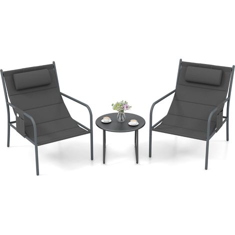 Set di 3 mobili da giardino dimensioni 82 x 61 x 84 cm design ergonomico comfort ottimale stile moderno metallo grigio 200021063