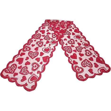 Chemin de table pour la Saint-Valentin - Rouge, chemin de table en dentelle pour une fête de mariage (1/5)
