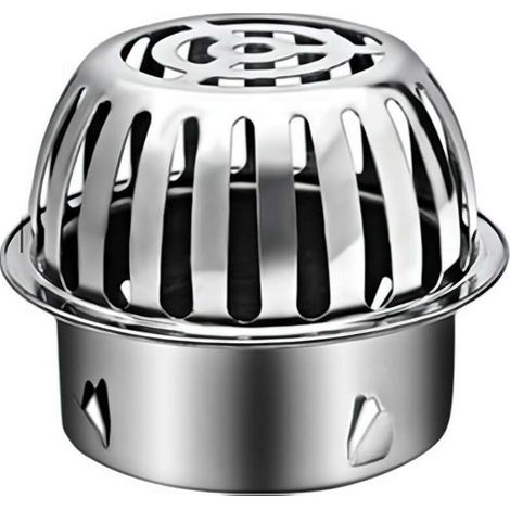 Grille d'évacuation ronde extérieure pour atrium, couvercle de dôme d'évacuation de toit en acier inoxydable, crépine anti-obstruction (90 mm) (1/5)