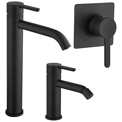 Set Rubinetti Jacuzzi per lavabo alto e bidet senza scarico e doccia incasso serie Sunset YO nero opaco (1/5)