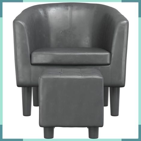 356492 Fauteuil avec repose-pied gris similicuir (1/5)