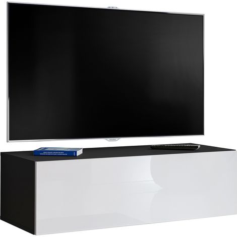Extreme Furniture, Vitrines Murales T34-100, (LxHxP): 100 x 30 x 41.5, Carcasse en Noir Mat, Façades en Blanc Brillant (1/3)