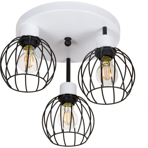 Plafoniera in bianco e nero, stile industriale, metallo, 3xE27, illuminazione LED moderna per soggiorno, cucina, camera da letto, cameretta dei bambini, loft. (1/4)