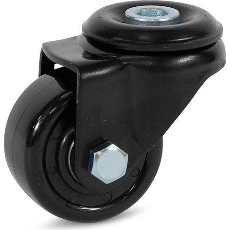Roue pivotante nylon noir - MESO - Trou central - 50 mm - 150 kg