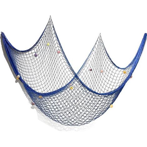 Red de pesca decorativa azul con conchas，100x200 cm，decoración de pared mediterránea，accesorio para colgar fotos de temática marítima