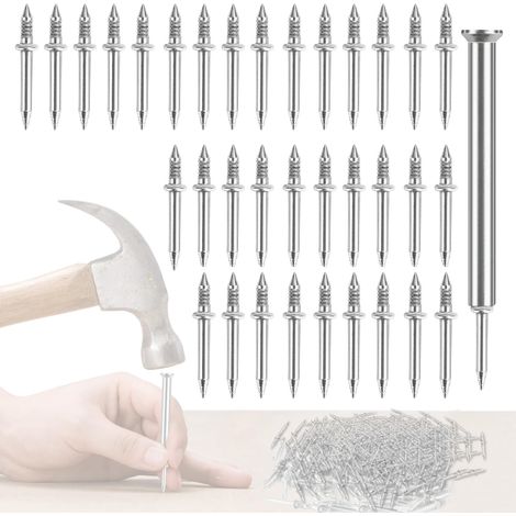Paquet De 200 Clous Double Tête Mur 100 Mm De Long, Clou Double Tête Fileté De Base, Clou Double Tête, Double Clou Plinthe, Pour Traces, Vis De Sécurité Invisibles, Outil Manchon (1/4)
