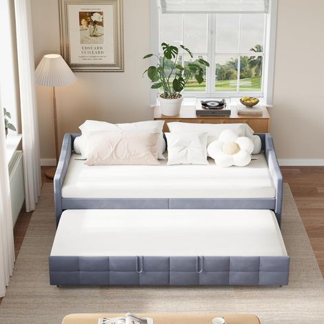 Schlafcouch Ausziehbar 180x200 cm Flanell Grau mit Seitentaschen (1/5)