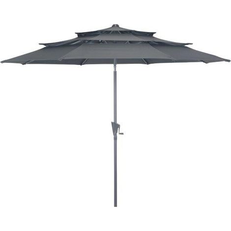 PROLOISIRS Parasol droit en aluminium 3 strates inclinable manivelle 300/6 cm - grey/gris (1/2)