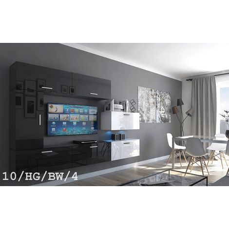 Ensemble meuble TV CONCEPT 10-10-HG-BW-4 noir-blanc brillant 249 cm