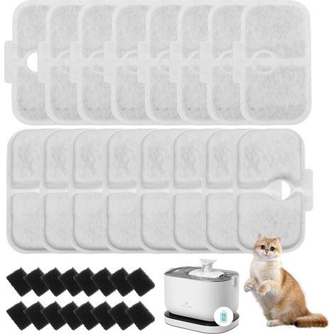 Filtre de fontaine à eau pour chat – Lot de 32 pièces avec 16 cartouches filtrantes et 16 éponges – Compatible Petlibro PLWF005/PLWF115/PLWF105 (1/5)