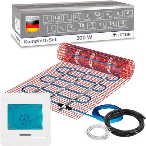 VILSTEIN© Elektrische Fußbodenheizung 200W/m² TWIN Technologie Elektro Komplett-Set 1m² - 2m