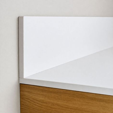 Plan de travail de salle de bain en stratifié haute pression (HPL) pour meuble de 100 cm, 101 x 49 cm, blanc neige, avec panneau de 30 cm. (1/5)