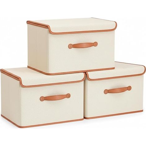 Beige Boite de Rangement avec Couvercle Poignées,Cube Rangement Empilable pour Ranger Vetements,Livres,Chaussettes (1/5)
