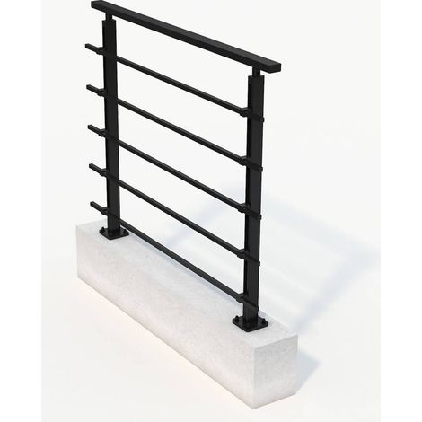 Levigne – Garde-corps aluminium anodisé – Kit départ Quadrum 120 cm – 5 lisses carrées – Finition noir brillant – Prêt à installer (1/5)