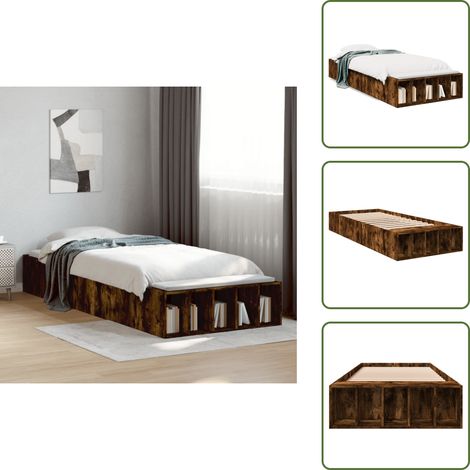 The Living Store Bettgestell Räuchereiche 100x200 cm Holzwerkstoff - Holzbettfassungen - Bettsystem - Doppelbett - Massivholzbette - Schrankbett (1/5)