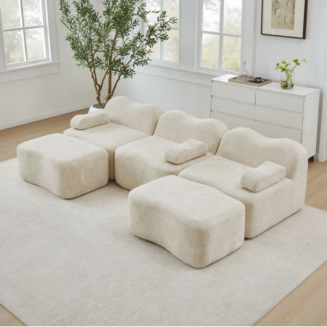 sofá modular para salón de terciopelo beige OKMYHOME (1/5)