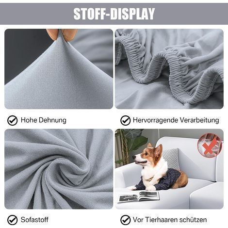 Sofabezug, Stretch-Sofabezug, Waschbarer Universal-Sofabezug, L-förmiger Sofabezug (2-Sitzer, Hellgrau) (1/4)