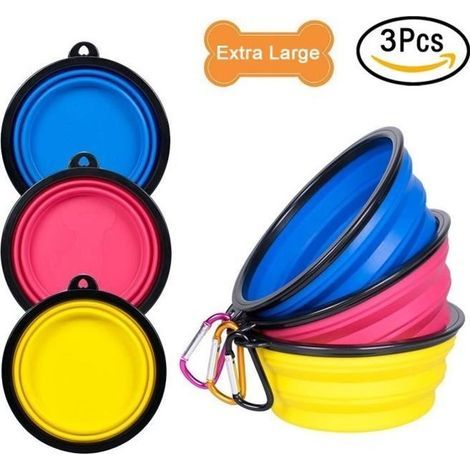 ePeTop Faltbarer Hundenapf 17,5 cm 3-teiliges Set – Rosa, Blau, Gelb (1/4)