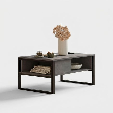 Couchtisch mit Ablagen im Industrial-Design Favel - Silver