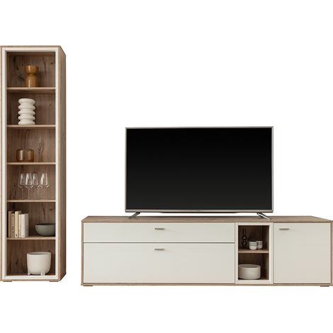 Wohnwand in Eiche und weiß modern, 2-teilig - SAGUNTO-05 (1/5)