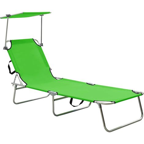 Bain de soleil pliable Chaise de jardin - Transat de jardin avec auvent Vert Aluminium BV702828 - BonneVie (1/5)