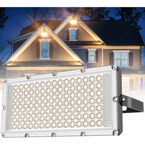 Projecteur LED ultra fin 100 W Blanc chaud 3200 K Super lumineux 10 000 lm Avec 105 LED SMD 2835 Étanche IP66 Pour jardin, garage, terrain de sport, hôtel, etc (1/5)