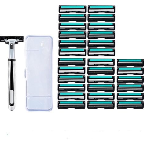 rasoir electriques hommes-Rasoir à Lames Double Couche - Compatible avec Tous Systèmes Manuel (1 Poignée Ergonomique + 30 Lames de Rechange) (1/5)
