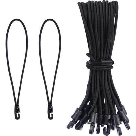 60 Pcs Tendeurs Élastiques Noirs 10/15/25cm + Crochets, Caoutchouc, Tentes/Filets/Camping/Vélo (1/5)