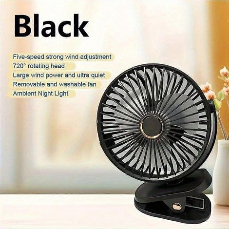 Ventilador de escritorio con clip, ventilador de escritorio pequeño portátil USB de 6 pulgadas con batería grande, cabezal giratorio de 720° para RV, oficina, camping al aire libre, viajes y aula. (1/5)