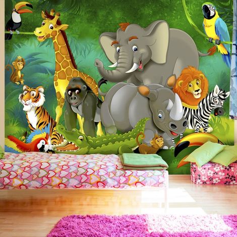 Papier peint adhésif Safari coloré - 343 x 245 cm (1/4)