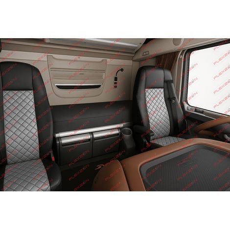 1+1-Set Sitzbezüge aus Kunstleder für DAF XF 106 2015–2021 – grau-schwarz