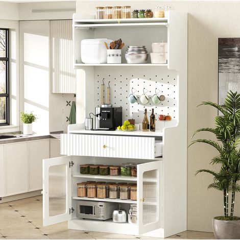 Highboard 80/40/180 cm Weiß mit LED, verstellbaren Regalböden und Schublade (1/5)