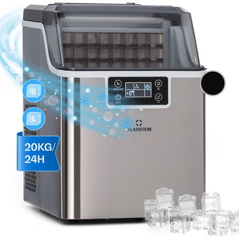 Klarstein – Machine à glaçons 20 kg/24h – Réservoir 3,2 l – Glaçons S et L – Panneau de commande LCD – Auto-clean