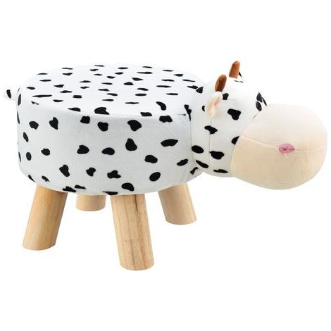 Tabouret pour Enfants Rembourré Housse Flanelle Amovible Pieds Bois Capacité 150 kg Motif Vache 45 x 28 x 48 cm (1/5)