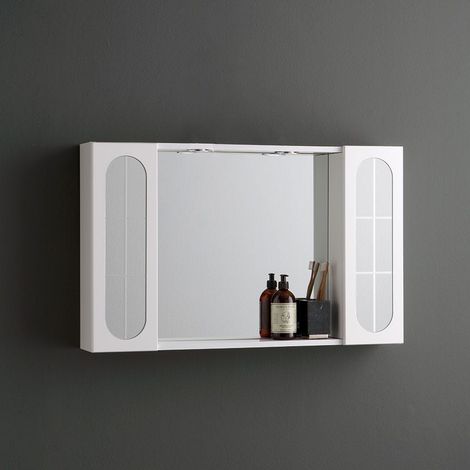 Contenedor Espejo Baño 92Cm 2 Muebles Altos Con Puerta Espejo Y Luz Led (1/5)