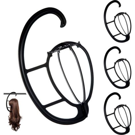 Wig Hanger Support for Long Wigs, 4 Pieces Black (1/4)