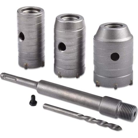 Enowelir Scie à Cloche Trépan, Ø30mm, 40mm, 50mm Set de Scies Cloches , Trépan Béton 350 mm SDS Plus Tige d'Extension Pointe en Carbure de Tungstène,Scie Cloche pour Brique Pierre Béton Ciment(poigné (1/4)